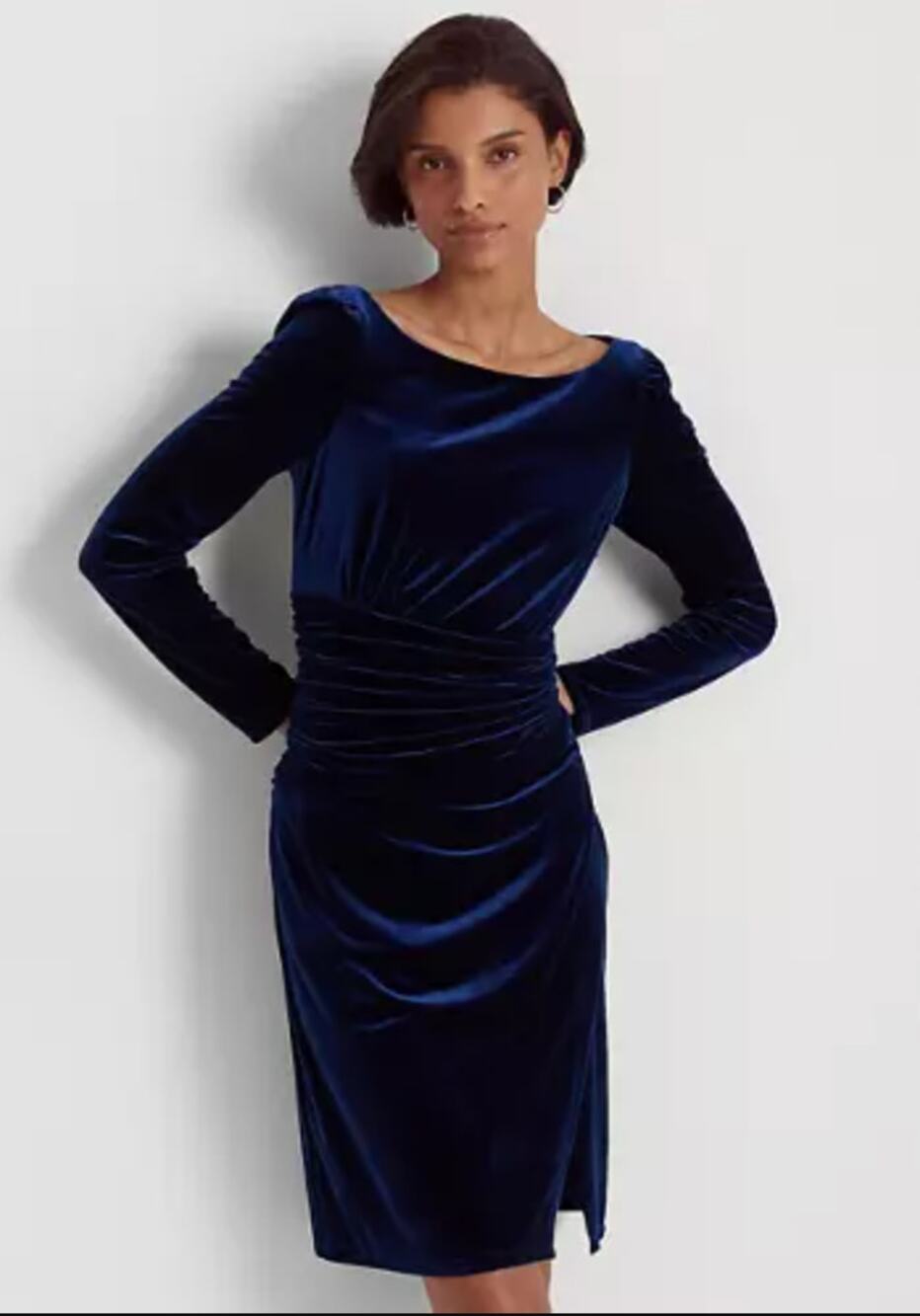 LAUREN RALPH LAUREN Velvet Cocktail Dress Size 2 Navy Blue Ruched Waist NWT